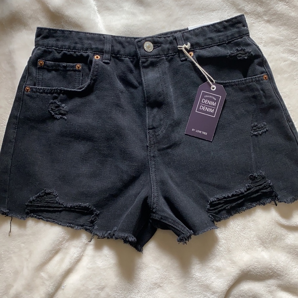 Distressed High Waisted Black Festival Shorts